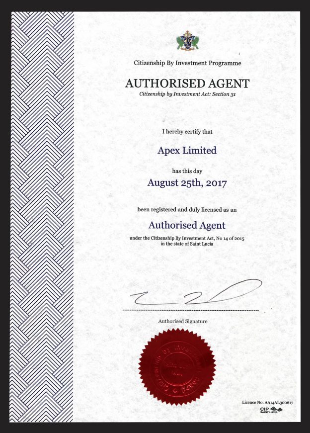 Licensed agent of citizenship program Saint Lucia